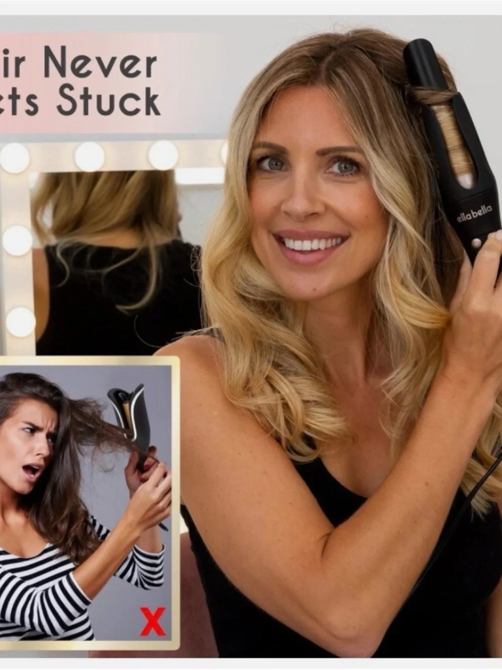 Ella Bella Curling Wand in Black with Rose Gold Accents
